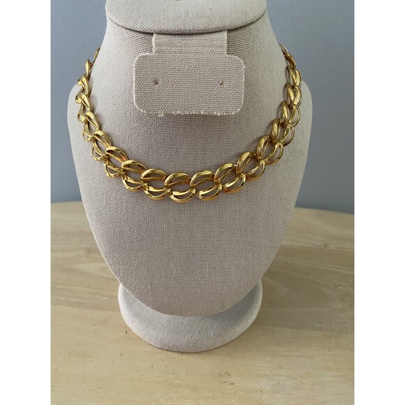 Vintage Napier Gold Tone Large Link Necklace Choker 16" Signed 1980s 80s - Picture 1 of 11